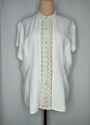 Сорочка, блуза біла з мереживом, віскоза3 фото