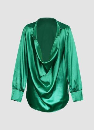 Рубашка блуза зеленая атласная яркая сатиновая5 фото