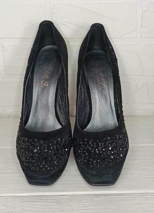 Чорні туфлі зі стразами, натуральна замша2 фото