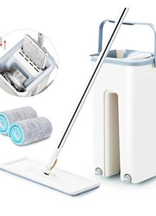 Швабра - ледар с ведром и автоматическим отжимом 2 в 1 hand free cleaning mop 5 л. цвет: белый2 фото