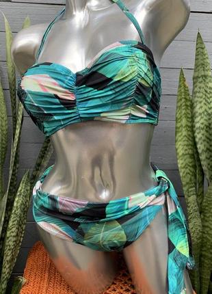 Ніжний купальник бандаж балконет в принт листочки