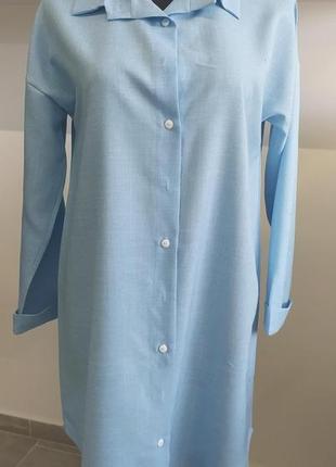 Голубое платье-рубашка из смеси льна3 фото
