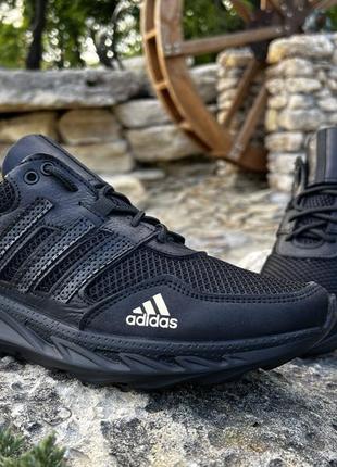 Кроссовки летние мужские adidas climacool black кожа-сетка