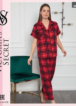 Женская сатиновая пижама в клеточку victoria`s secret турция