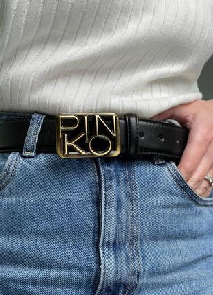 Жіночий ремінь pinko text leather belt black / bronze чорний