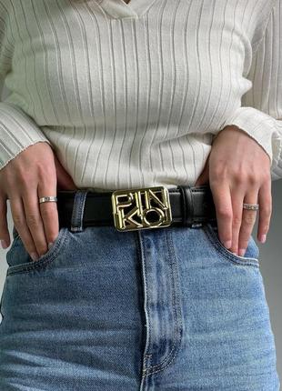 Женский ремень pinko text leather belt black / gold черный