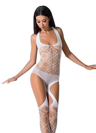Бодистокинг passion bs060 white, комбинезон, имитация трусиков и гольфиков