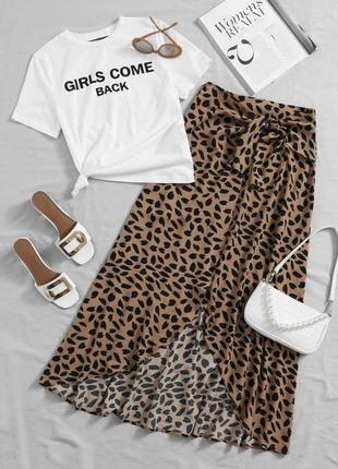 Костюм женский с юбкой летний весенний легкий на весну лето леопардовая юбка длинная миди белая базовая