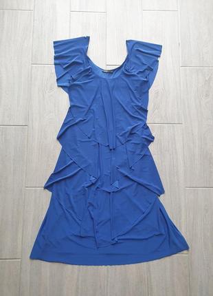 Синее ярусное платье, размер м