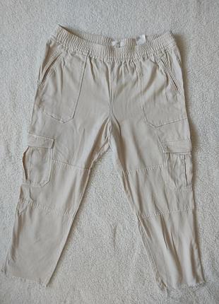 Брюки h&amp;m высокая посадка карго с боковыми карманами необработанные швы