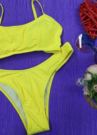 Яскравий купальник топ і плавки чайки високі плавки лимонний купальник жовтий купальник