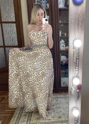 Леопардовое платье в пол, шифон платье принцессы, анималистика, корсет, вечернее5 фото