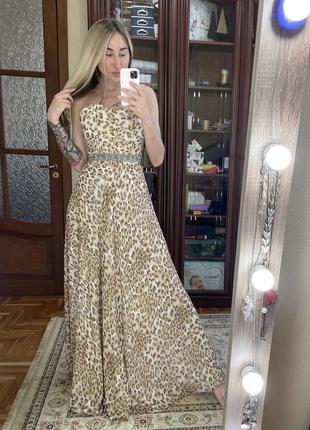 Леопардовое платье в пол, шифон платье принцессы, анималистика, корсет, вечернее4 фото