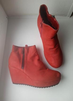 Базовые боты женские ботинки туфлы замшевые замш на танкетке красные на молнии красные ботинки на платформе2 фото