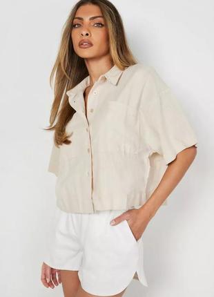 Лён+хлопок короткая рубашка оверсайз с короткими рукавами салатовый, белый, бежевый цвет