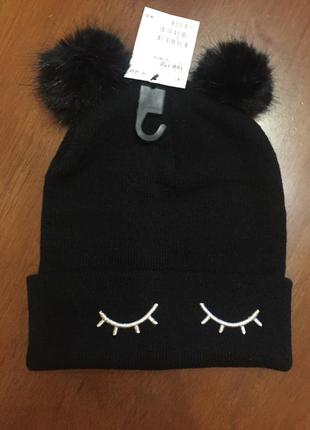 Шапка для девочки глазки ушки 12/14 лет