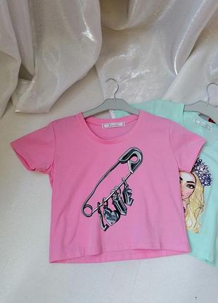 Топ - топік укорочена футболка трикотаж різні кольори та принти якісне пошиття