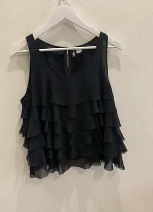 Блуза с воланами черная h&m 38 m l шифоновая