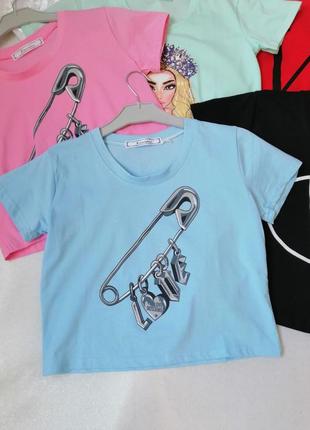 Топ - топик укороченная футболка трикотаж различные цвета и принты качественный пошив