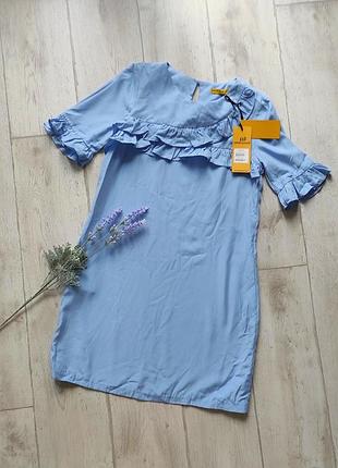 Нова жіноча блакітна нарядна сукня з оборками🔸 perle donna