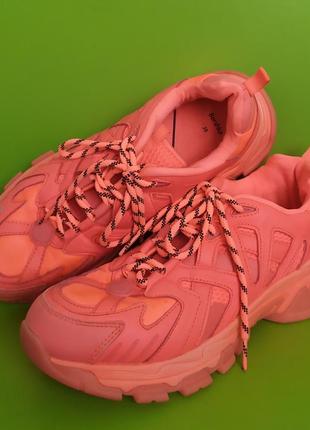 Bershka all neon multi-piece sneaker, яркие оранжевые кроссовки сникерсы, 39
