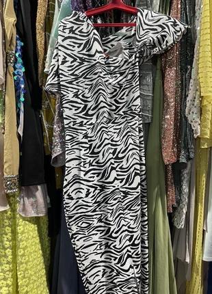Платье-футляр с плиссированными плечами и принтом под зебру asos design3 фото