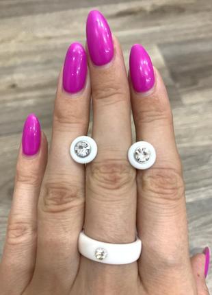 Керамическое кольцо и серьги женские белые