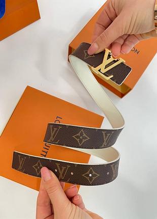 Ремень луи виттон двухсторонний белый с коричневым