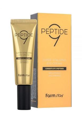 Антивіковий крем для повік із пептидами farm stay peptide 9 super vitalizing eye cream