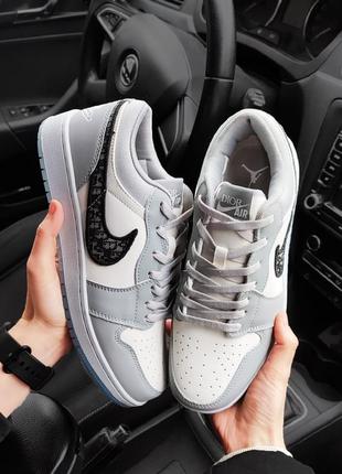 Мужские кроссовки nike air jordan 1 low dior серые / брендовые кроссовки найк для мужчин