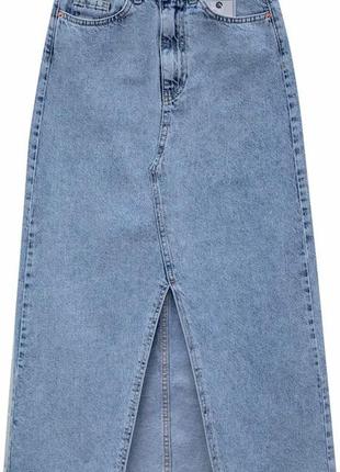 Наймодніша джинсова спідниця максі з розрізом та бахромою3 фото