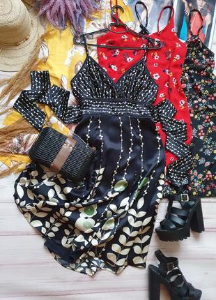Красивое сатиновое цветочное платье с поясом8 фото
