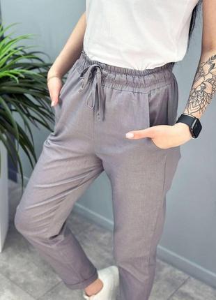 Вкорочені жіночі штани лляні з кишенями5 фото