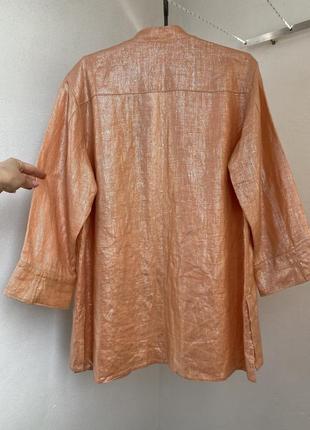 Винтажный льняной пиджак рубашка с напылением серебристый персиковый жакет куртка из льна льон7 фото