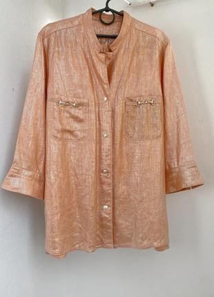 Винтажный льняной пиджак рубашка с напылением серебристый персиковый жакет куртка из льна льон1 фото