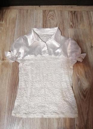 Блузка біла короткий рукав на 1 вересня кружева дешево