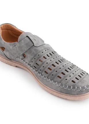 Стильные  серые мужские летние туфли босоножки сандалии на липучке2 фото