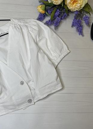 Блуза укорочена біла з ґудзиками у камінцях zara7 фото