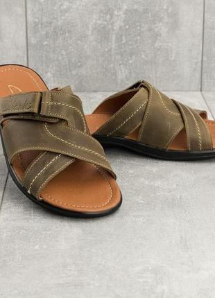 Чоловічі шльопанці шкіряні літні оливкові yuves f22, розмір: 40, 41, 42, 43, 44