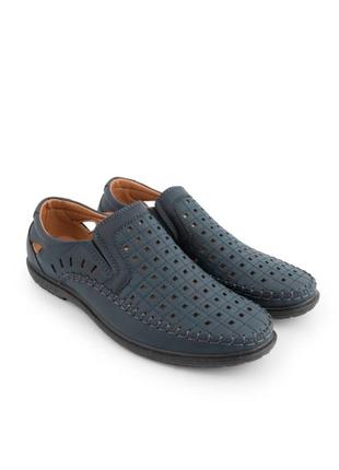 Стильные синие мужские туфли мокасины сандалии летние дышащие