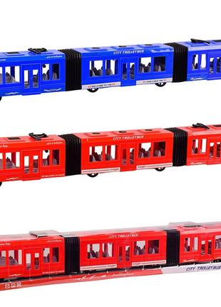 Игрушка троллейбус kx905-8(24шт/2) 2 цвета,инерц, р-р игрушки 75*7*10 см, под слюдой  78*9*12 см