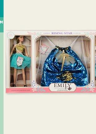 Кукла  "emily" qj083 (12шт) с рюкзаком для девочки и аксес. для куклы, в кор.60*33*6,5см