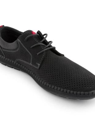 Стильные черные мужские туфли мокасины с перфорацией летние2 фото