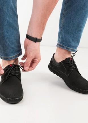 Стильные черные мужские туфли мокасины с перфорацией летние5 фото