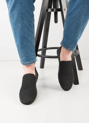 Стильные черные мужские туфли мокасины с перфорацией летние дышащие4 фото