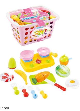 Іграшковий набір посуд 666-41 плита, каструля, продукти та аксесуари в кошику 19*27*15 см1 фото