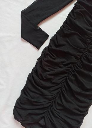 Чёрное платье со сборкой/драпировкой/сеточка3 фото