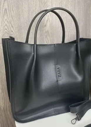 Качественная классическая женская сумка  черная, большая женская сумочка zara эко кожа турция7 фото
