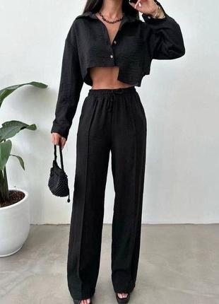 Жіночий діловий стильний класний класичний зручний модний трендовий костюм модний брюки штани штанішки та і рубашка  чорний оливка