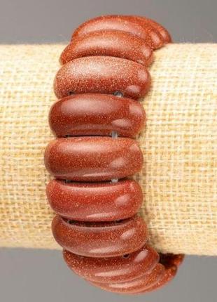 Браслет на резинке натуральный камень авантюрин золотой песок гладкая прямоугольная звенья 24х10мм+- l - 20см+-